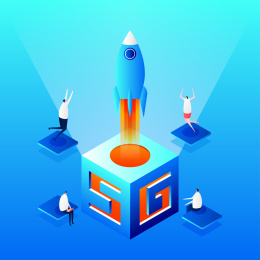 2.5D立体5G科技方块与火箭