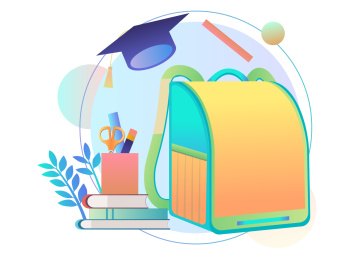 学生书包学士帽文具组合矢量素材