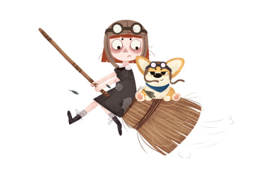 骑着扫把的女孩与狗