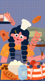 小女孩在家做蛋糕面包，享受烘焙时光。