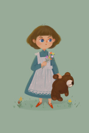 拿着玩具熊的小女孩人物场景 