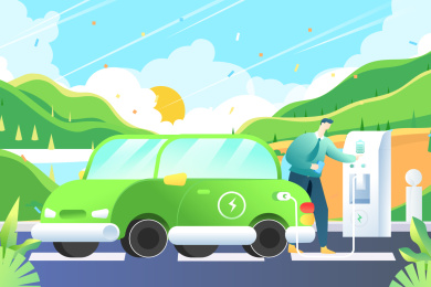 新能源汽车充电矢量插画