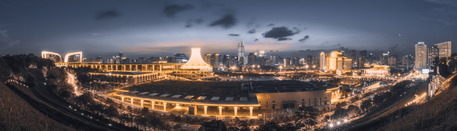 广西省南宁市国际会展中心全景黑金夜景图
