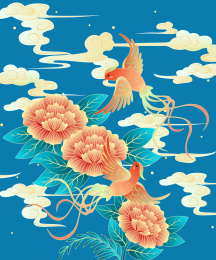 中国风花鸟祥云插画