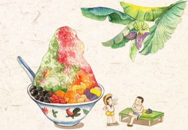 夏日水彩插画/西瓜芋圆红豆珍珠沙冰