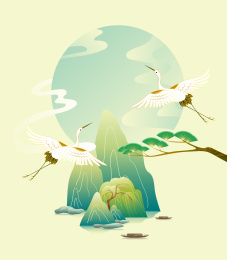 中国风山水仙鹤插画
