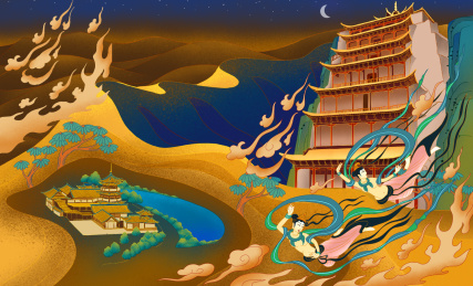 敦煌飞天烫金图