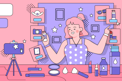 拿着护肤品的女孩矢量插画