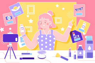 拿着护肤品的女孩矢量插画