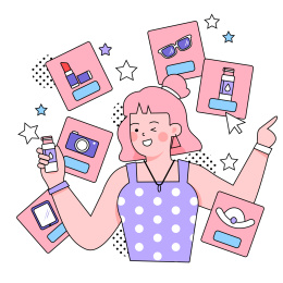 拿着护肤品的女孩矢量插画