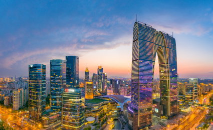 中国江苏省苏州工业园区CBD城市夜景