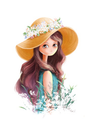 戴花环帽子的美丽长发女孩头像