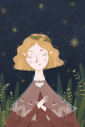 一个小女孩在星空下许愿