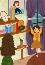 在家里听到好消息的女孩情不自禁的跳了起来