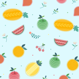 小清新矢量无缝扁平水果饮品蛋糕包装元素