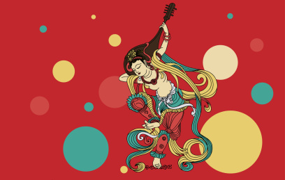 唐莫高窟《反弹琵琶图》矢量插画