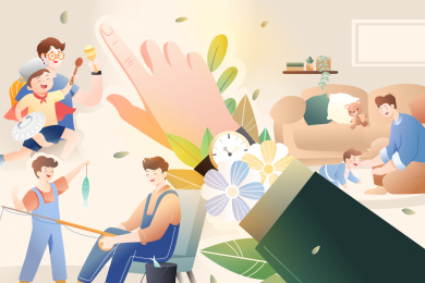 父亲节亲子时光回忆矢量插画