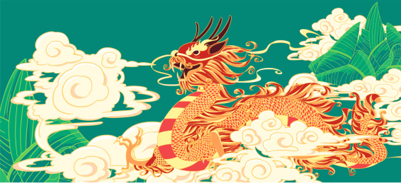 绿色云彩上有龙粽子