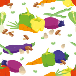 彩椒茄子蘑菇胡萝卜豌豆菜无缝重复平铺