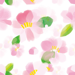 樱花梅花粉色花绿叶无缝重复平铺