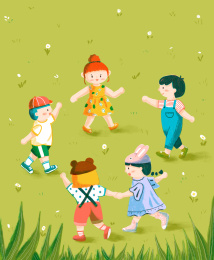 一群孩子在草地上玩耍