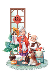 练习戏曲的老夫妇家庭场景
