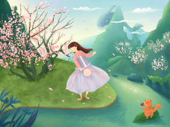 桃花树下跳舞的汉服女孩