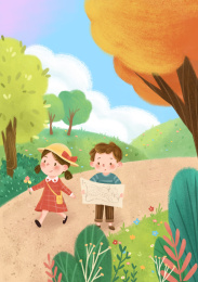 两个小朋友一起去郊游