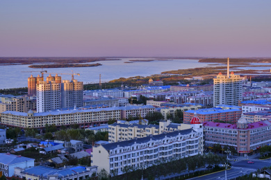 中国佳木斯抚远市全景
