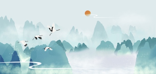 国潮中国风的仙鹤水墨远山山水画插画背景