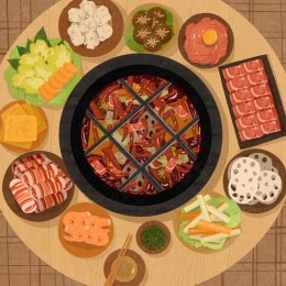 今日食系列插画之九宫格火锅