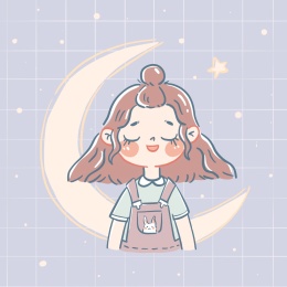 蓝色背景下扎丸子头的女孩