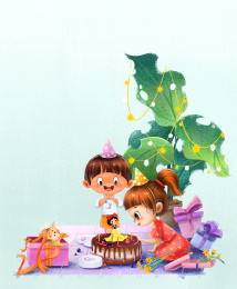 两个小朋友庆祝