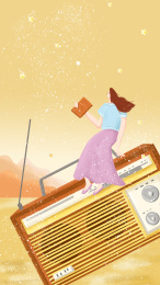 H5 app开屏 坐在录音机上的长发女孩