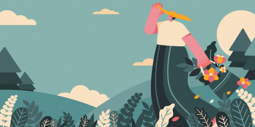 绿色春游扁平人物插画