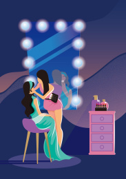 形象设计师在后台为演员化妆