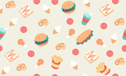 潮流可爱快餐汉堡无缝插画