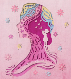 母亲节妈妈和女儿剪纸风插画