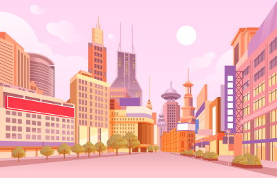 上海南京路步行街风景插画