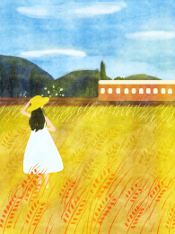 芒种时节带着帽子的女孩去旅游