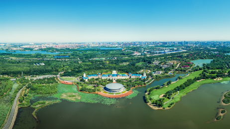 河北省唐山市南湖公园俯视图