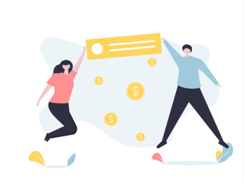 男人和女人跳起落下钱币