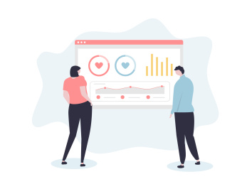 男人和女人一起讨论数据