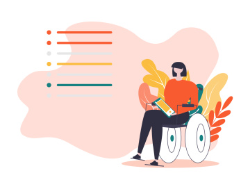 女孩坐在轮椅上拿手机看数据