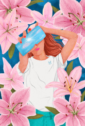 一个女孩躺在百合花丛中