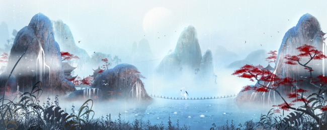 意境山水画下的眷侣