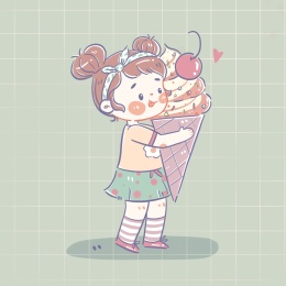 绿色背景下手抱冰激凌的女孩子