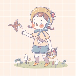 黄色背景下手提篮子的小女孩