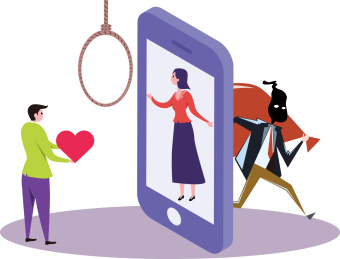 婚恋交友诈骗概念插画