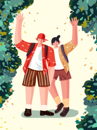 旅途中心情愉悦拍照片的小情侣